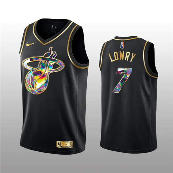 Men's Miami Heat #7 Kyle Lowry 2021/22 Black Golden Edition 75th Anniversary Diamond Logo Stitched Basketball Jersey - Click Image to Close